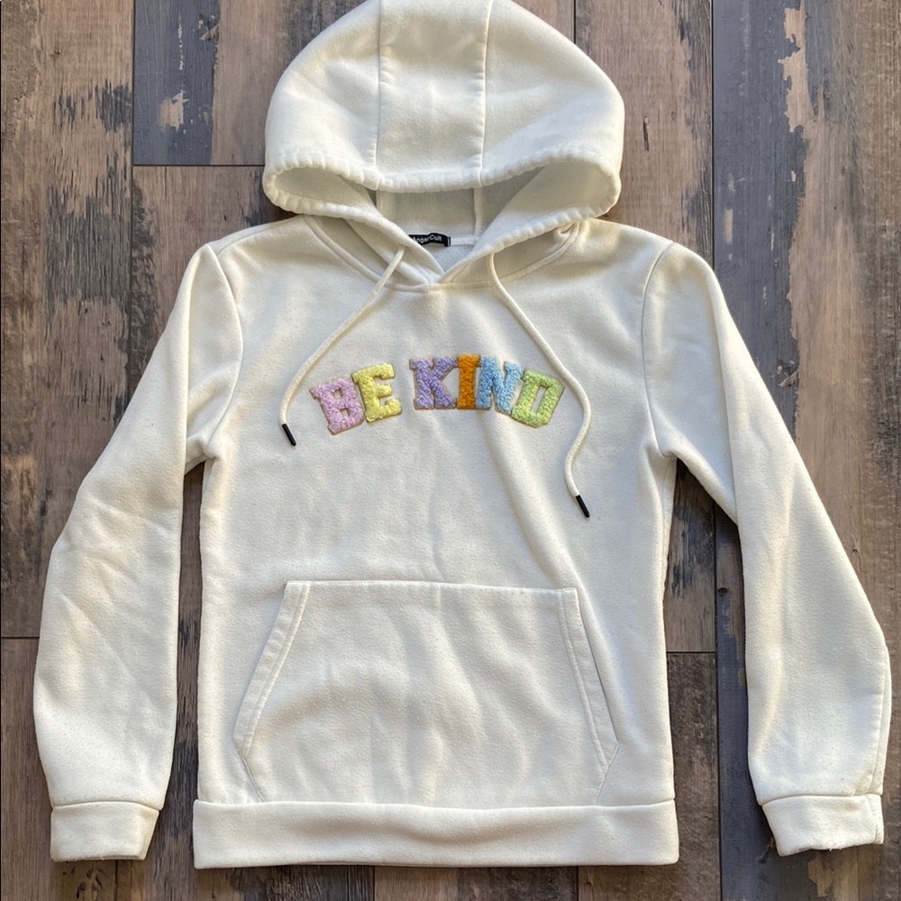 Angel Cult Girls Kids Pullover Cream Hoodie Sweatshirt Hooded Sweater Size XS